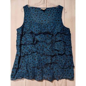 Loft Outlet Shirt Ladies Extra Large Blue Black Polka Dot Sleeveless‎ Semi Sheer
